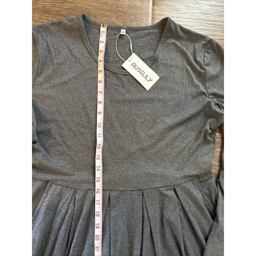 Auselily Women's 2XL Stretch Gray Long sleeve Dress‎ With Pockets - Picture 8 of 9